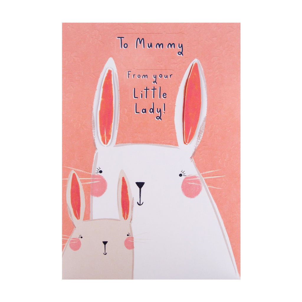 Mother's Day Card for Mummy from Daughter - Cute Illustrated Bunny Design with 3D Add Ons
