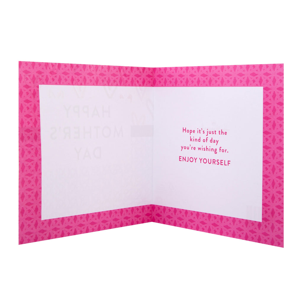 Mother's Day Gift Wrap and Card Bundle - 1 Large Gift Bag, 1 Blank Mother's Day Card and 3 Pink Tissue Paper Sheets in Contemporary Designs