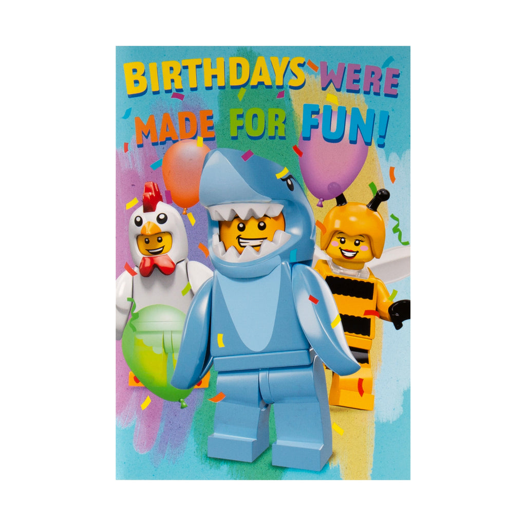 Birthday Card, Wrapping Paper and Sticker Sheet Pack Trio - Colourful Lego Design