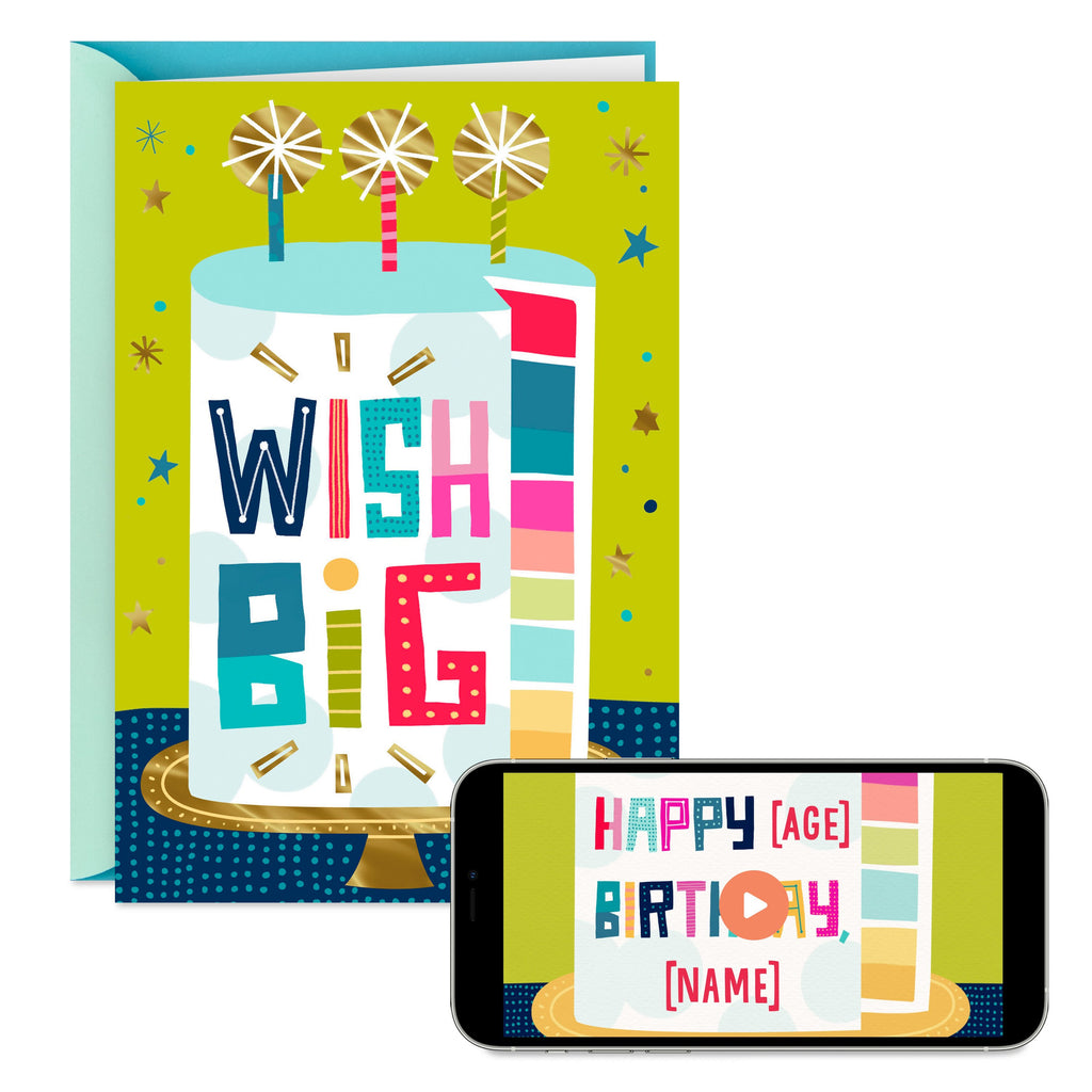 Video Greetings General Birthday Card - 'Wish Big' Cake Design