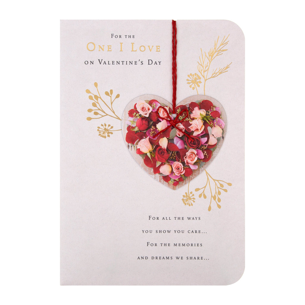 Valentine's Day Card for One I Love - Traditional Floral Heart Design 