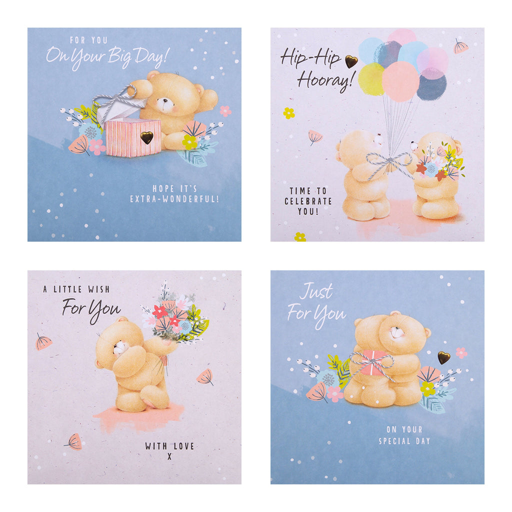 Birthday Cards - Multipack of 20 in 4 Forever Friends Designs