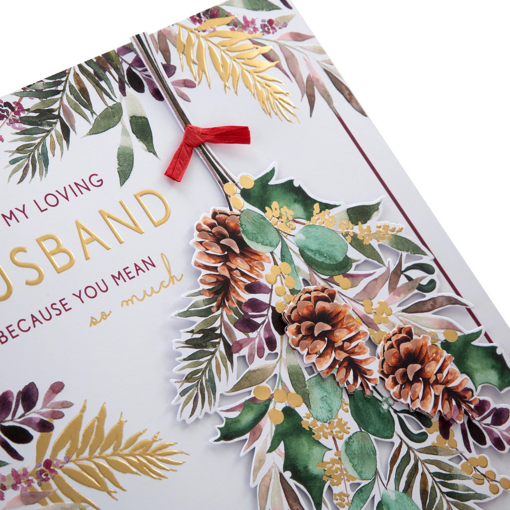 Large Luxury Boxed Christmas Card for Husband - Traditional Season Foliage Design