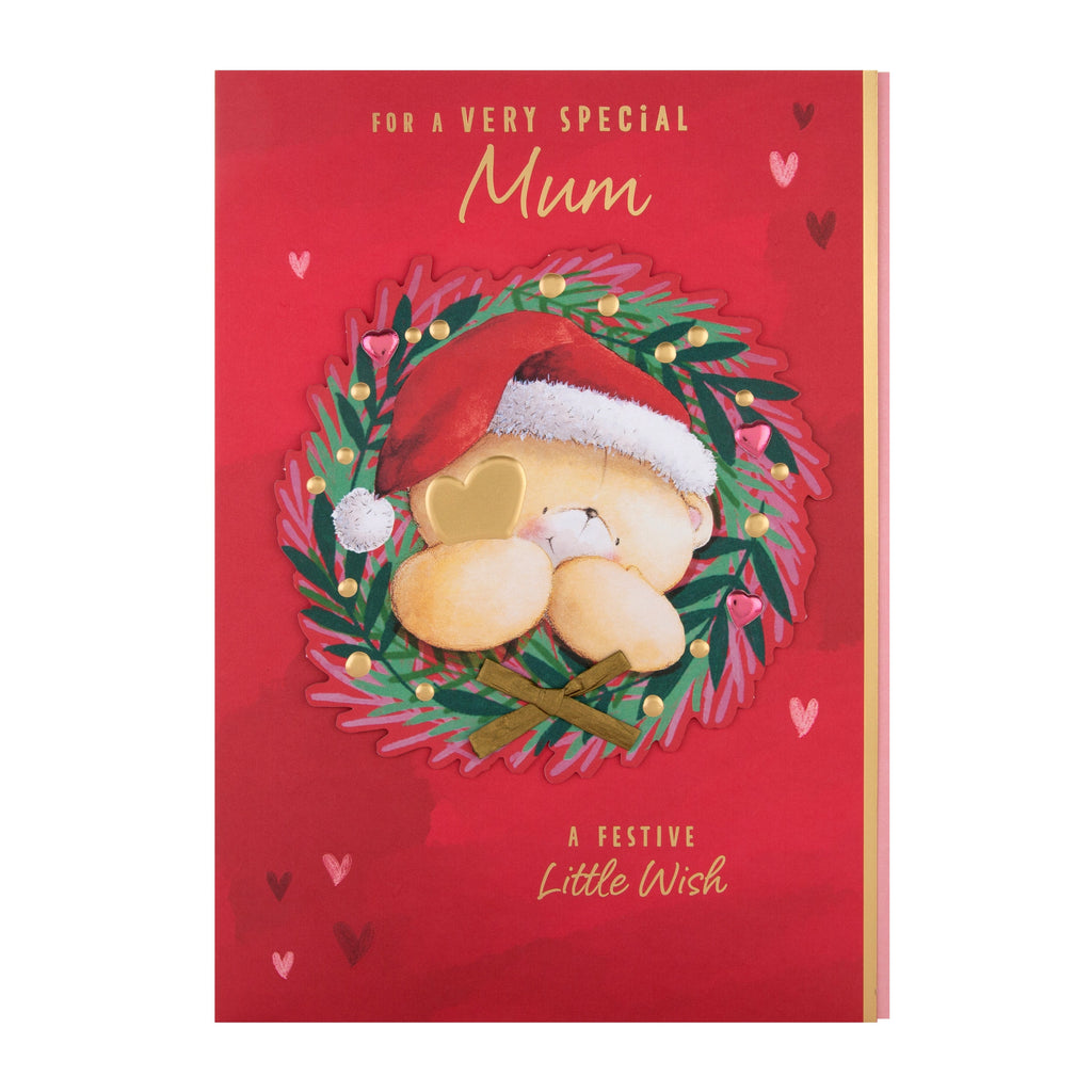 Large Luxury Boxed Christmas Card for Mum - Cute Forever Friends Bear in Wreath Design