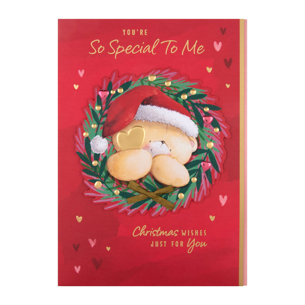 Large Luxury Boxed Christmas Card for Someone Special - Cute Forever Friends Wreath and Heart Design
