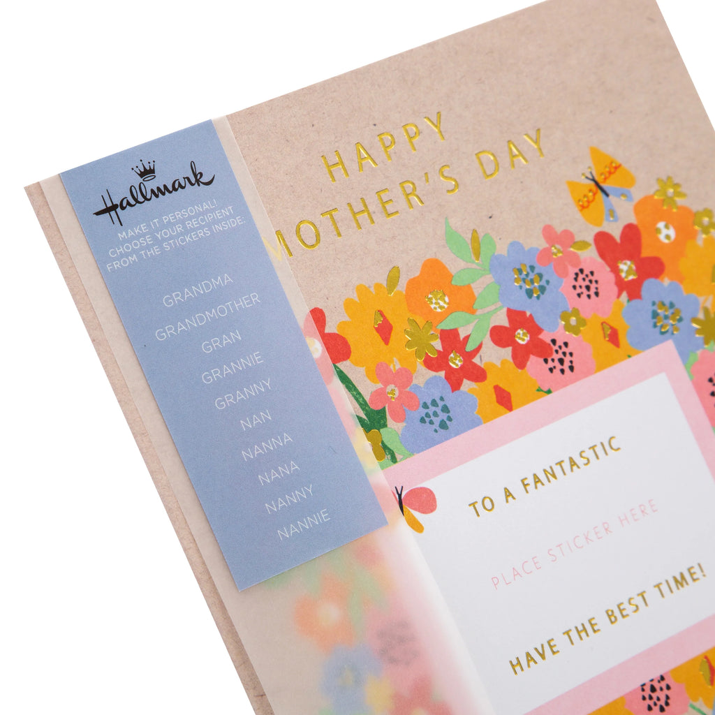 Mother's Day Card for Nan - Traditional Flowers & Personalisable Recipient Stickers