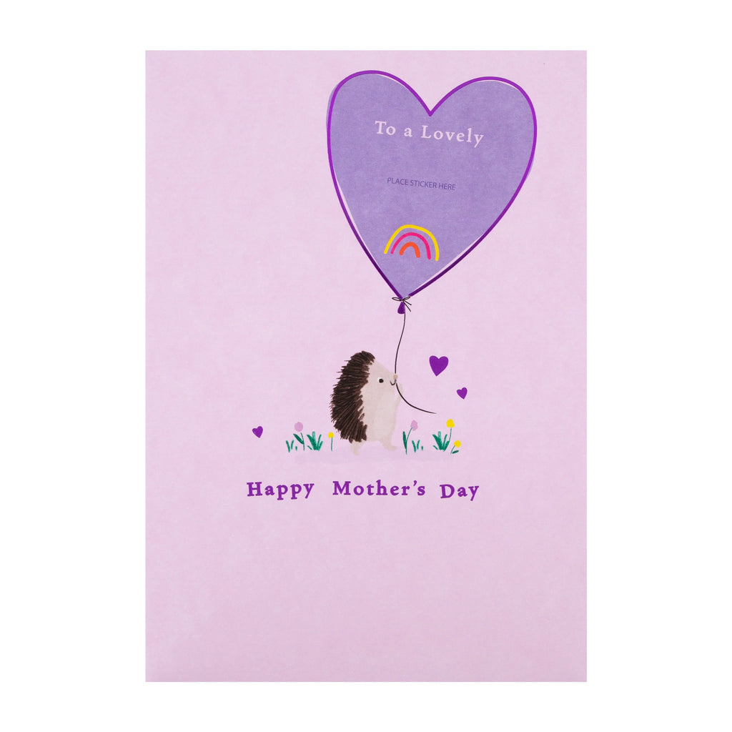 Mother's Day Card for Mum - Cute Hedgehog Design & Personalisable Stickers