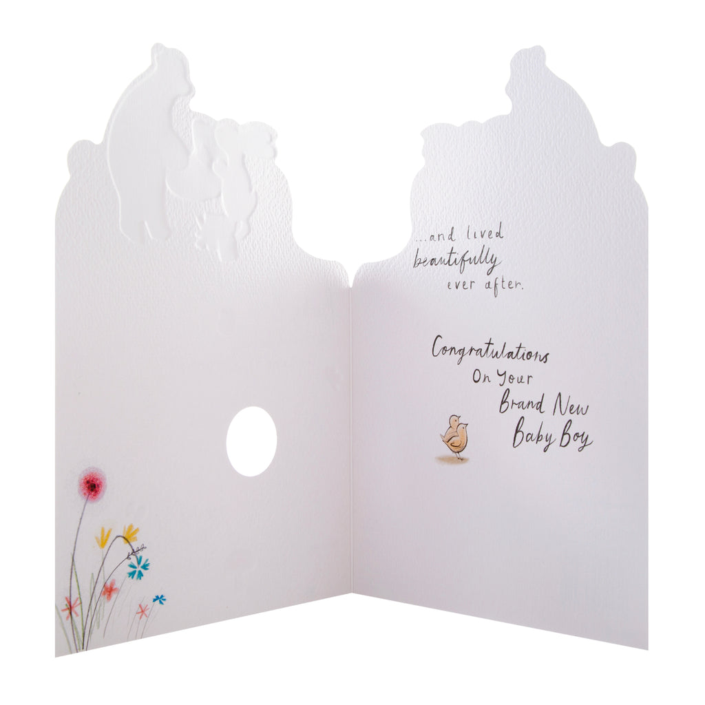 Baby Boy Birth Congratulations Card from Hallmark - Cute Die-cut Bunnies Design