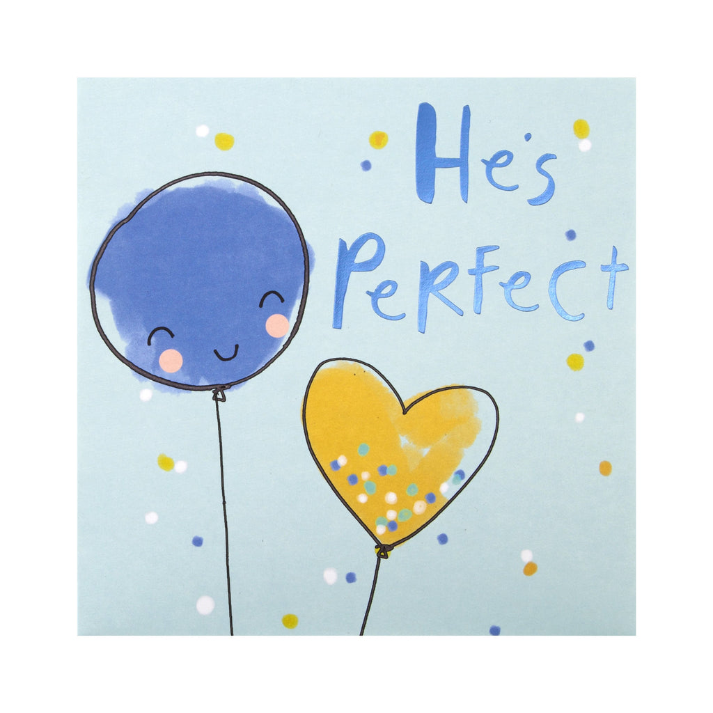 Baby Boy Birth Congratulations Card - Cute Balloons Design