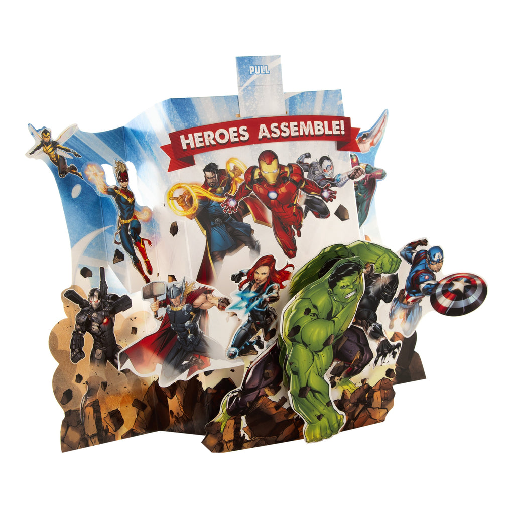 General Kids' Birthday Card - Pop-out, Moveable, Marvel Avengers Design