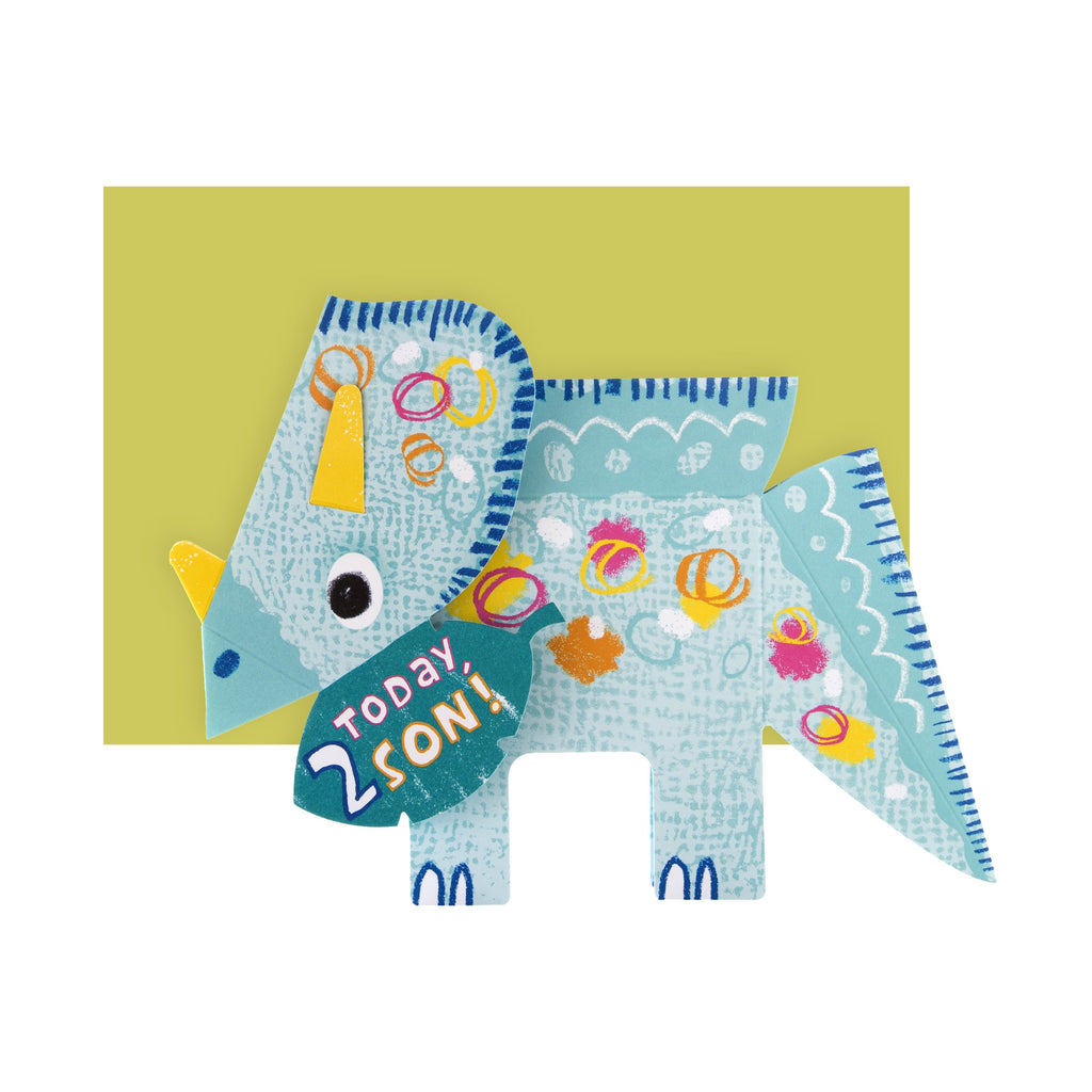 2nd Birthday Card for Son - Pop-up 3D Dinosaur Design