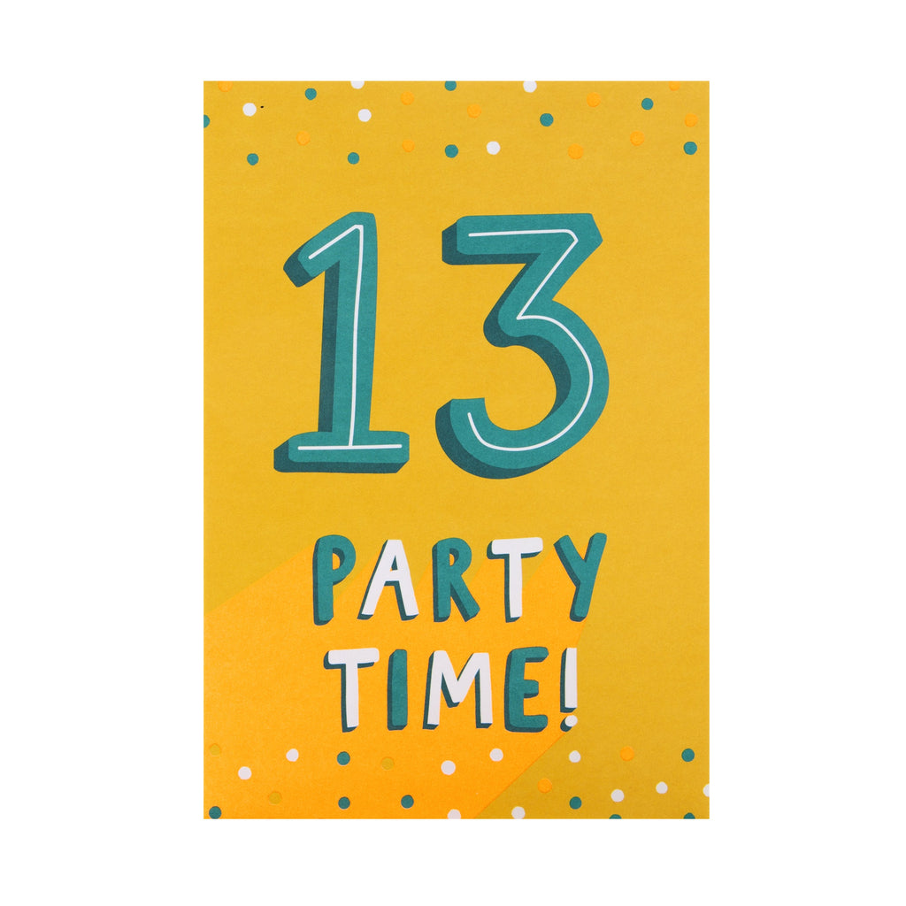 13th Birthday Card - Contemporary Neon, Text Based Design