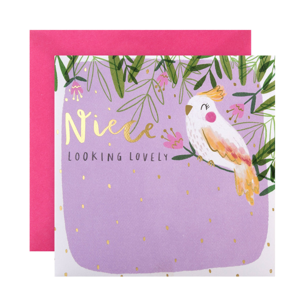 Birthday Card for Niece - Contemporary Cute Cockatiel Design