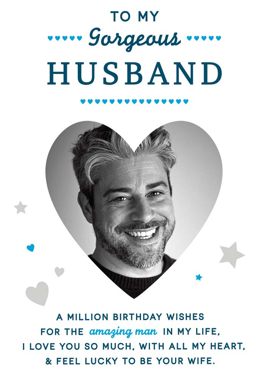 Personalised Silver Heart Husband Photo Birthday Card – Hallmark