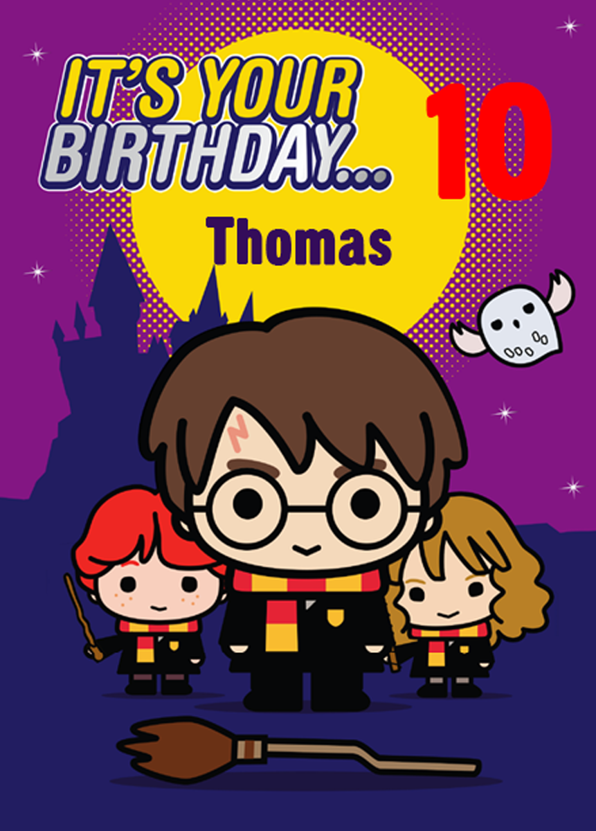 Personalised Harry Potter™ Cartoon 10th Birthday Card – Hallmark