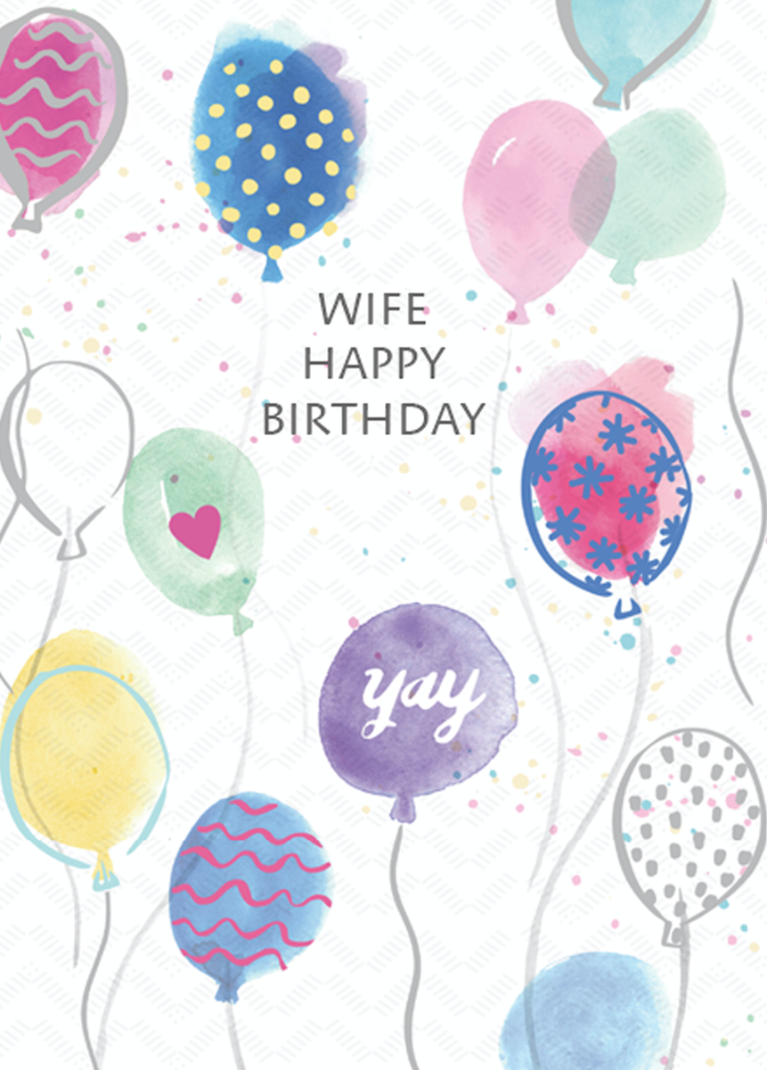Personalised For Wife Classic Multi-Coloured Balloons Card – Hallmark