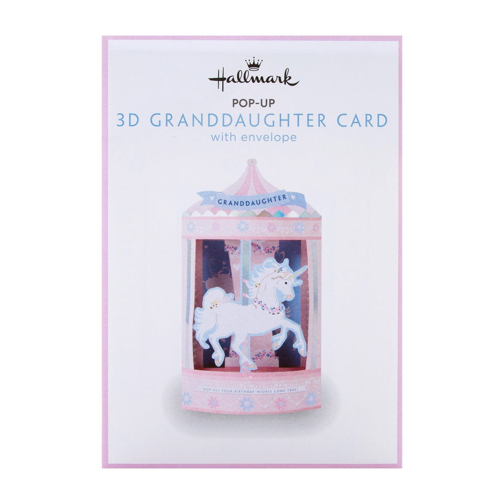 Birthday Card for Granddaughter - Cute 3D Unicorn Carousel Design