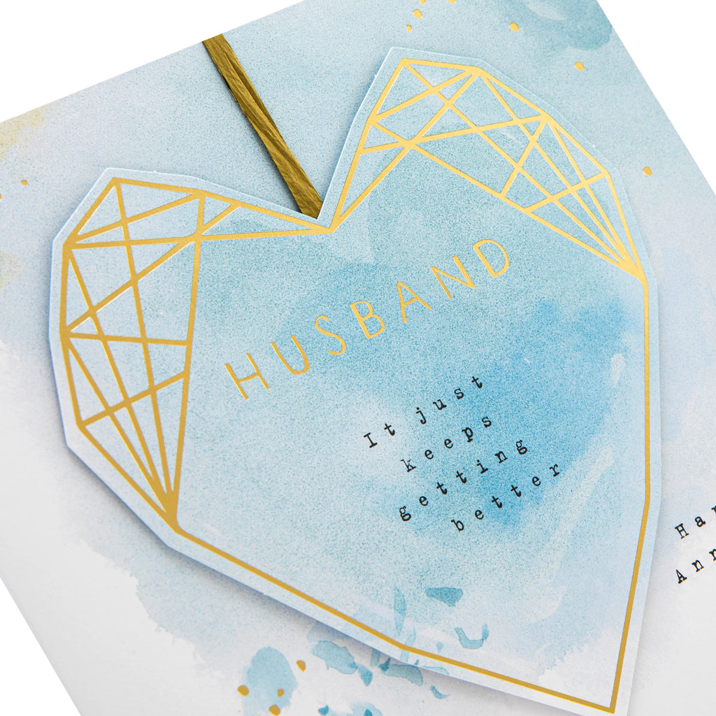 Anniversary Card for Husband - Blue Geometric Heart Design