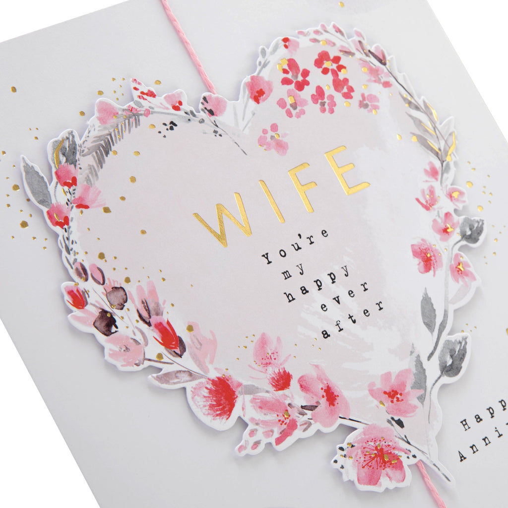 Anniversary Card for Wife - Floral Heart Border Design