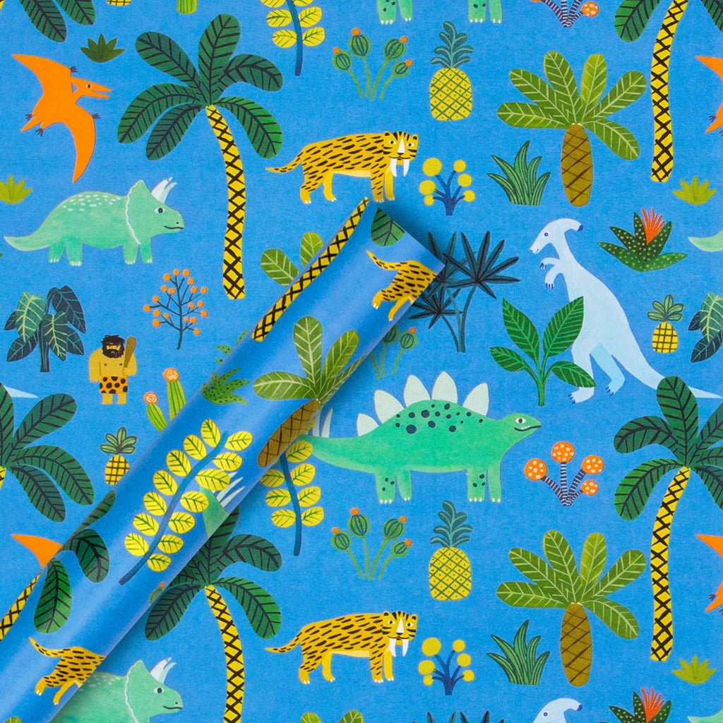 2M Any Occasion Wrapping Paper Roll - Dinosaur Illustration Design