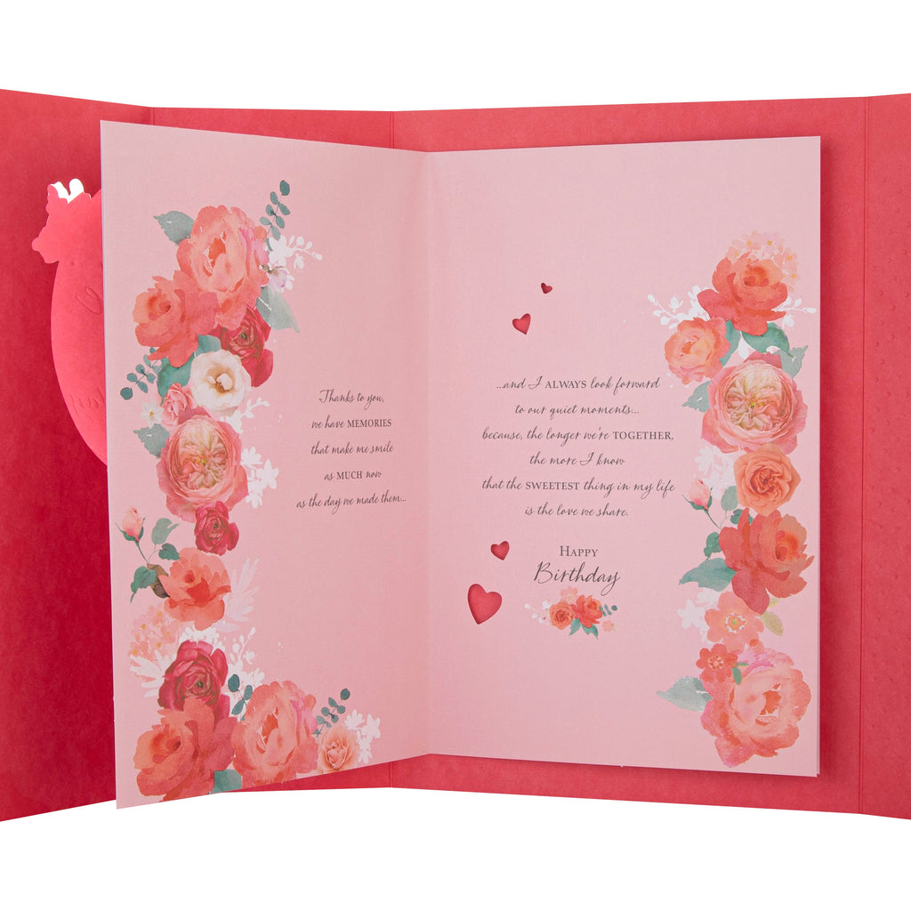 Birthday Card for Wife - Pink Floral & Hearts Design