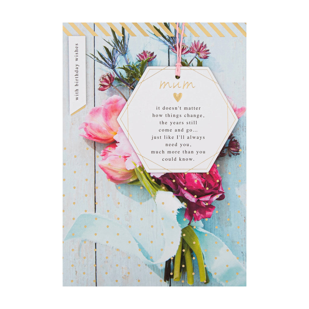 Birthday Card for Mum - Floral Design with Tag