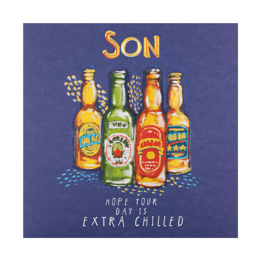 Birthday Card for Son - Blue Beer Bottle Design