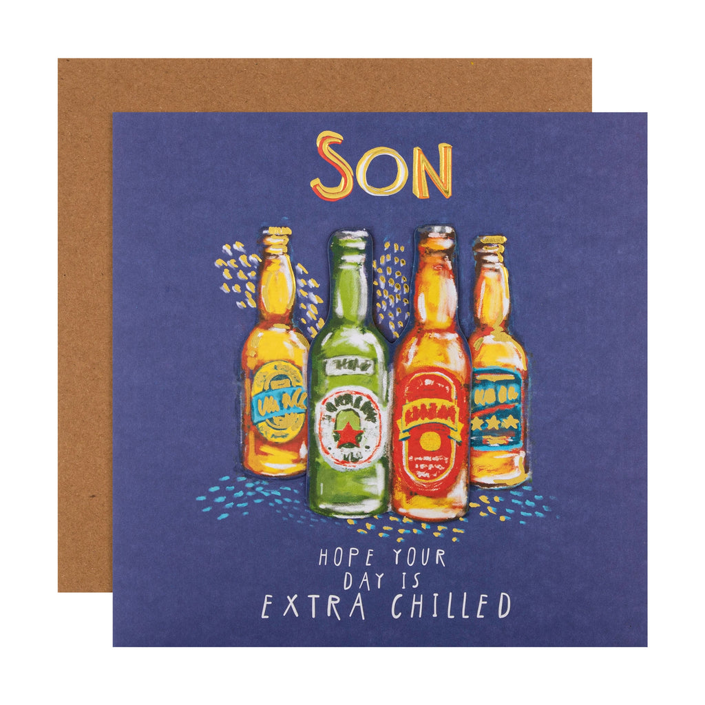 Birthday Card for Son - Blue Beer Bottle Design