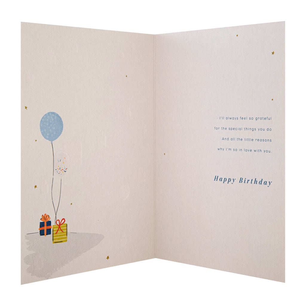Birthday Card for Husband - Blue Gifts & Balloons Design