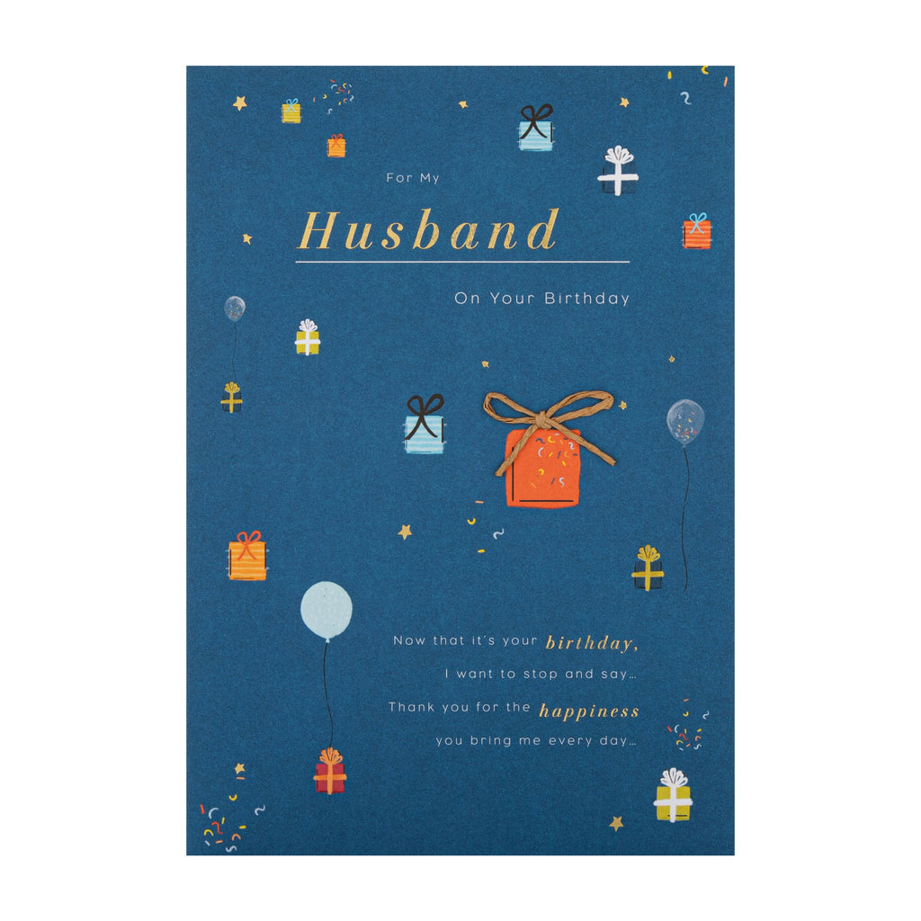 Birthday Card for Husband - Blue Gifts & Balloons Design