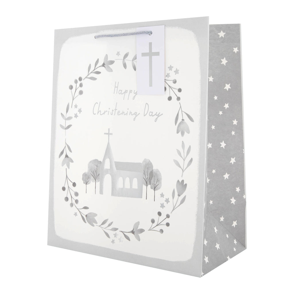 Large Christening Gift Bag - Grey Church Design