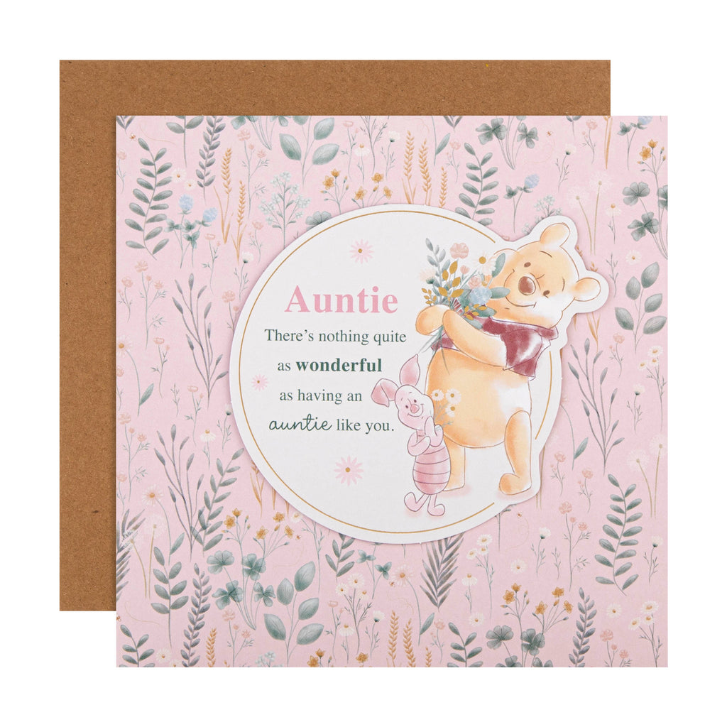 Birthday Card for Auntie - Pink Disney Winnie the Pooh Design