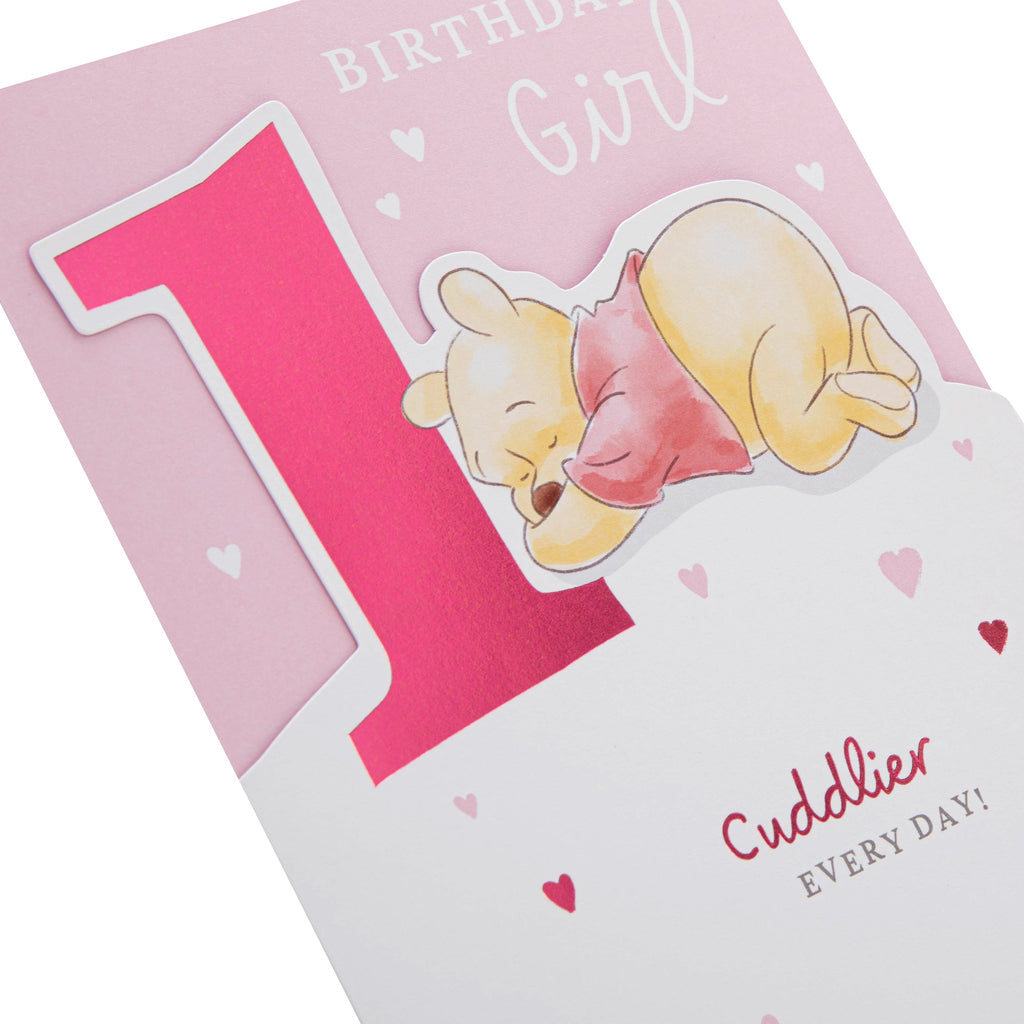 1st Birthday Card for Girl - Disney Winnie the Pooh Design