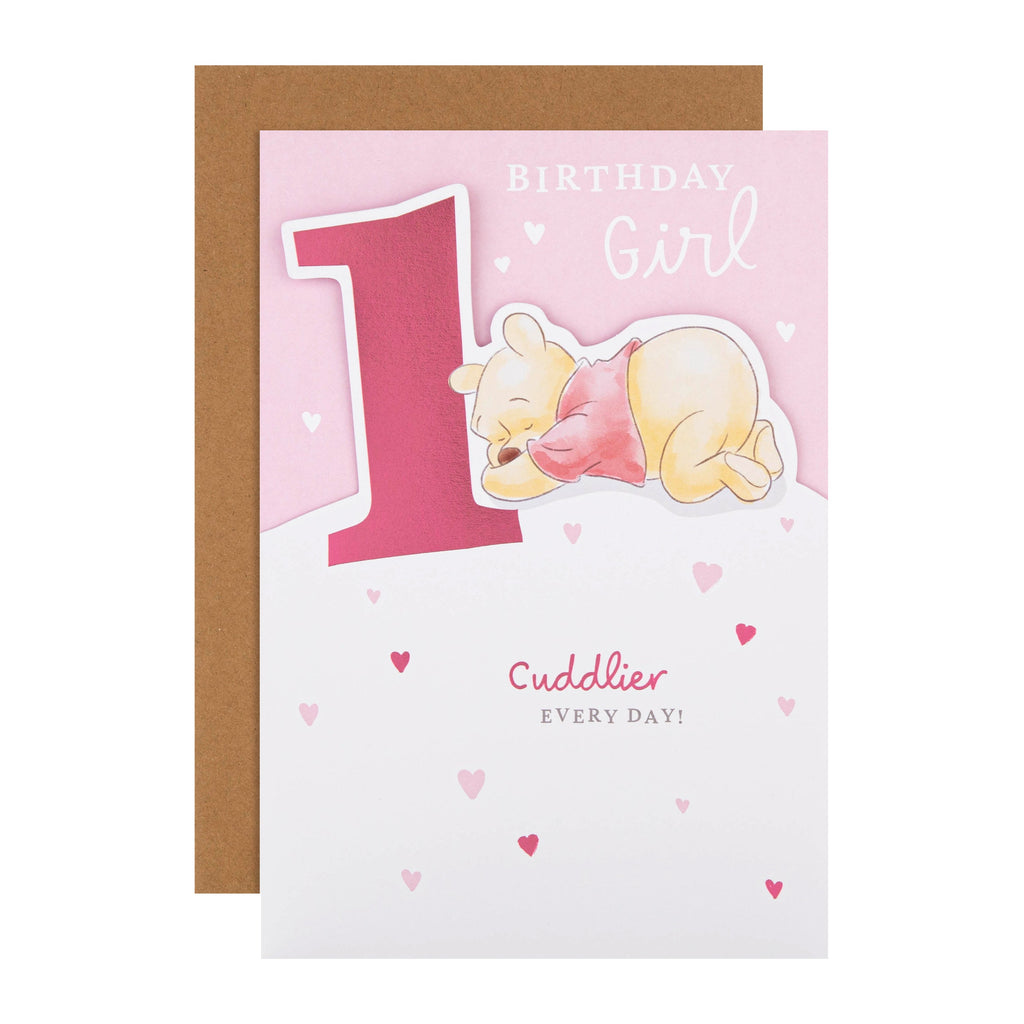1st Birthday Card for Girl - Disney Winnie the Pooh Design