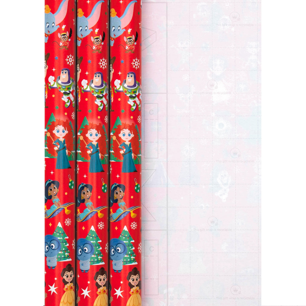 12m Multipack Christmas Wrapping Paper - 3 Rolls in 1 Red Disney 100 Design