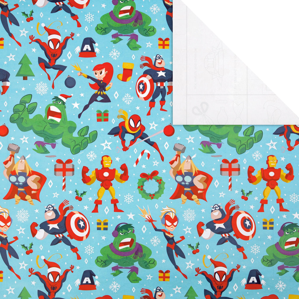 12m Multipack Christmas Wrapping Paper - 3 x 4M Rolls in 1 Blue MARVEL Design