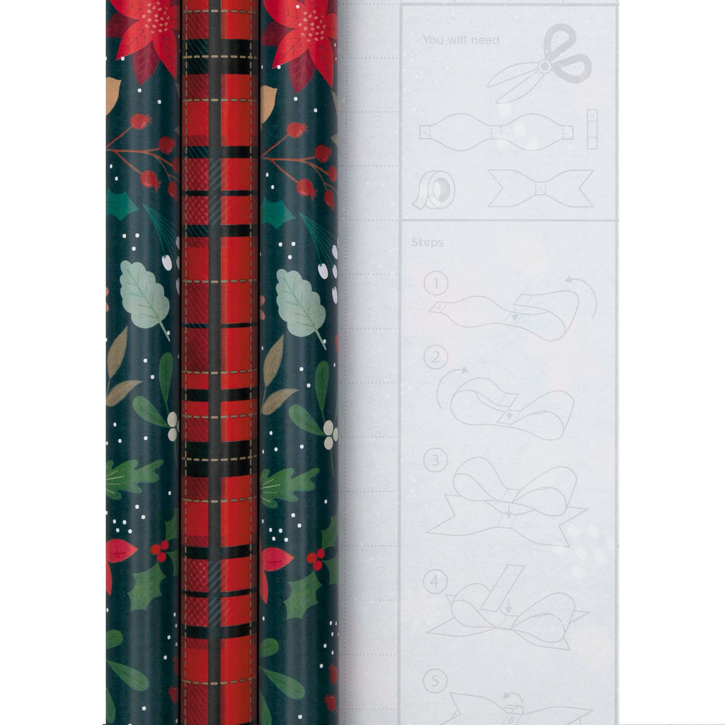 12m Multipack Christmas Wrapping Paper - 3 x 3M  Rolls in 2 Festive Designs