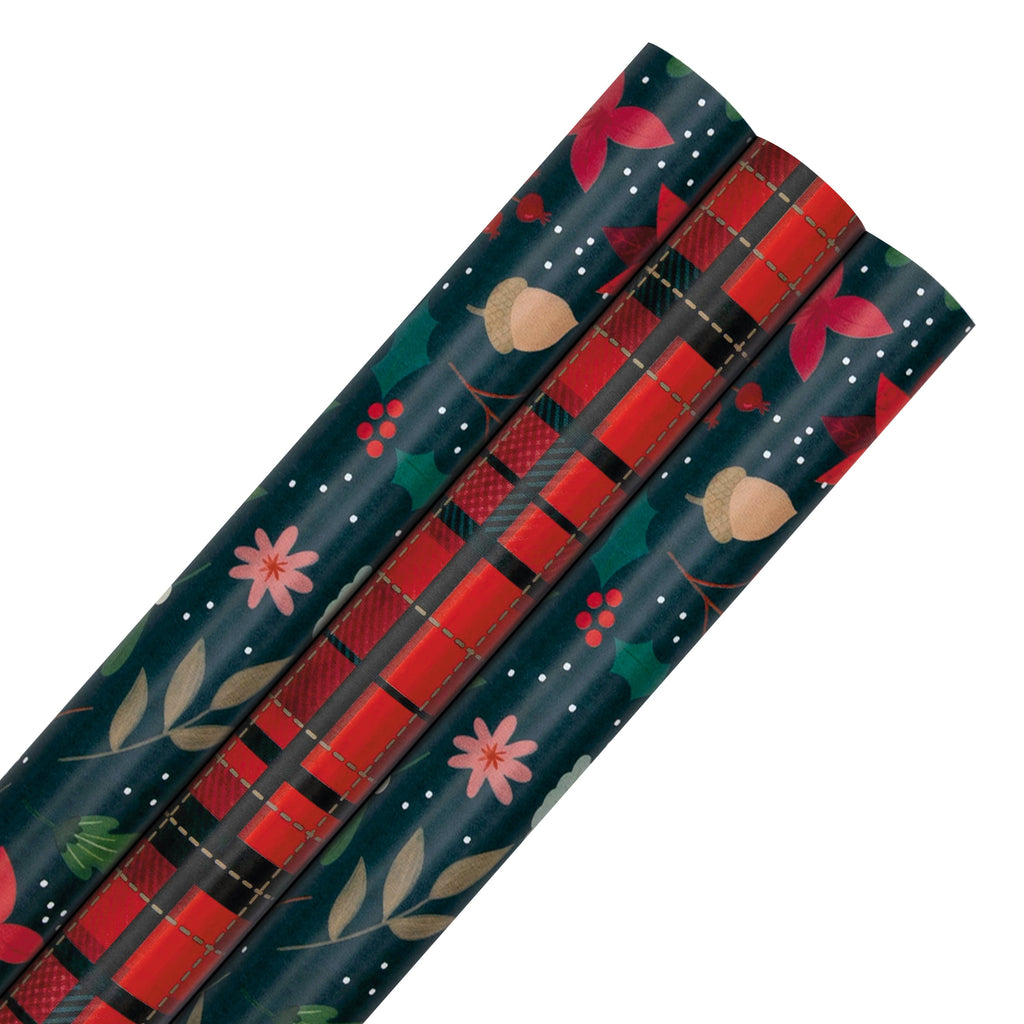 12m Multipack Christmas Wrapping Paper - 3 x 3M  Rolls in 2 Festive Designs