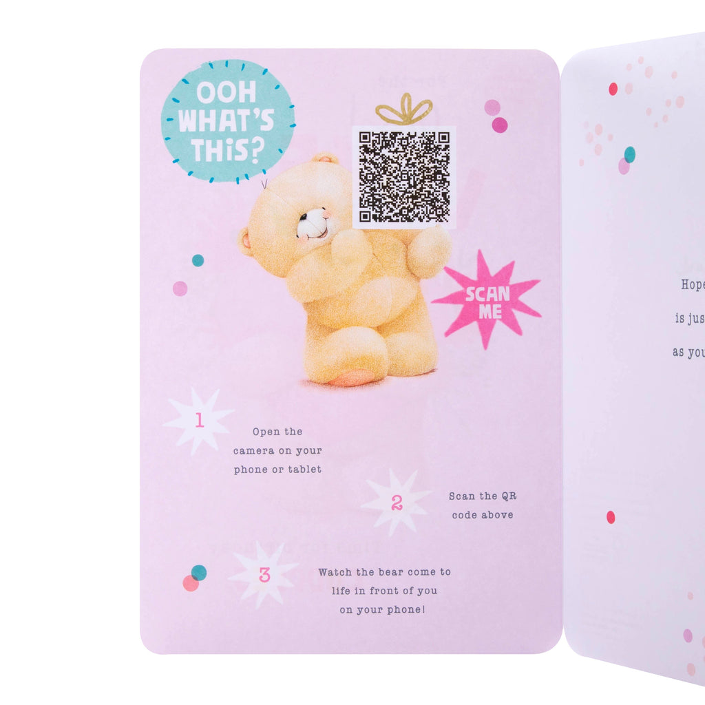 Interactive Forever Friends Birthday Card for One I Love Pink with QR Code