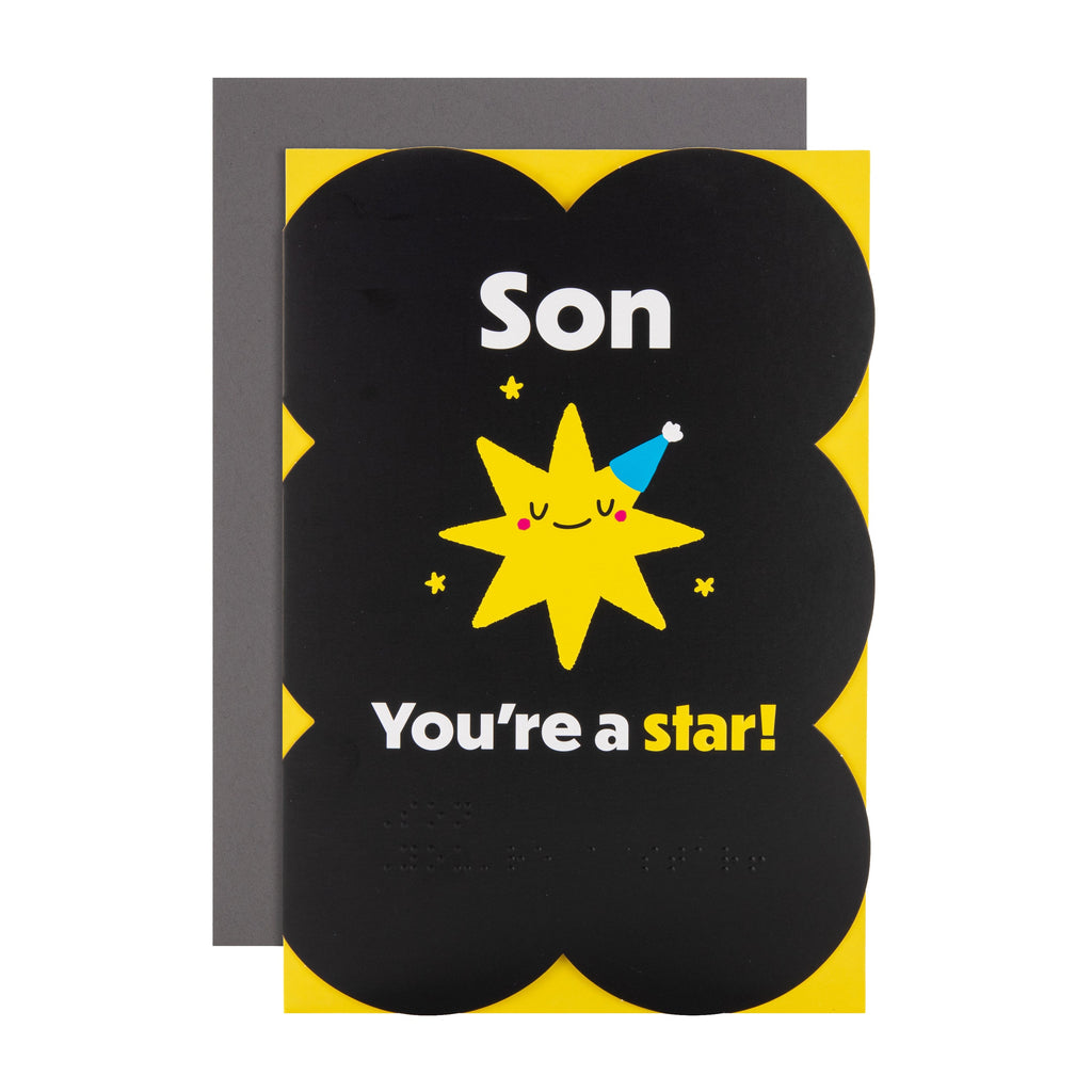 Birthday Card for Son - RNIB Yellow Star with Braille Design