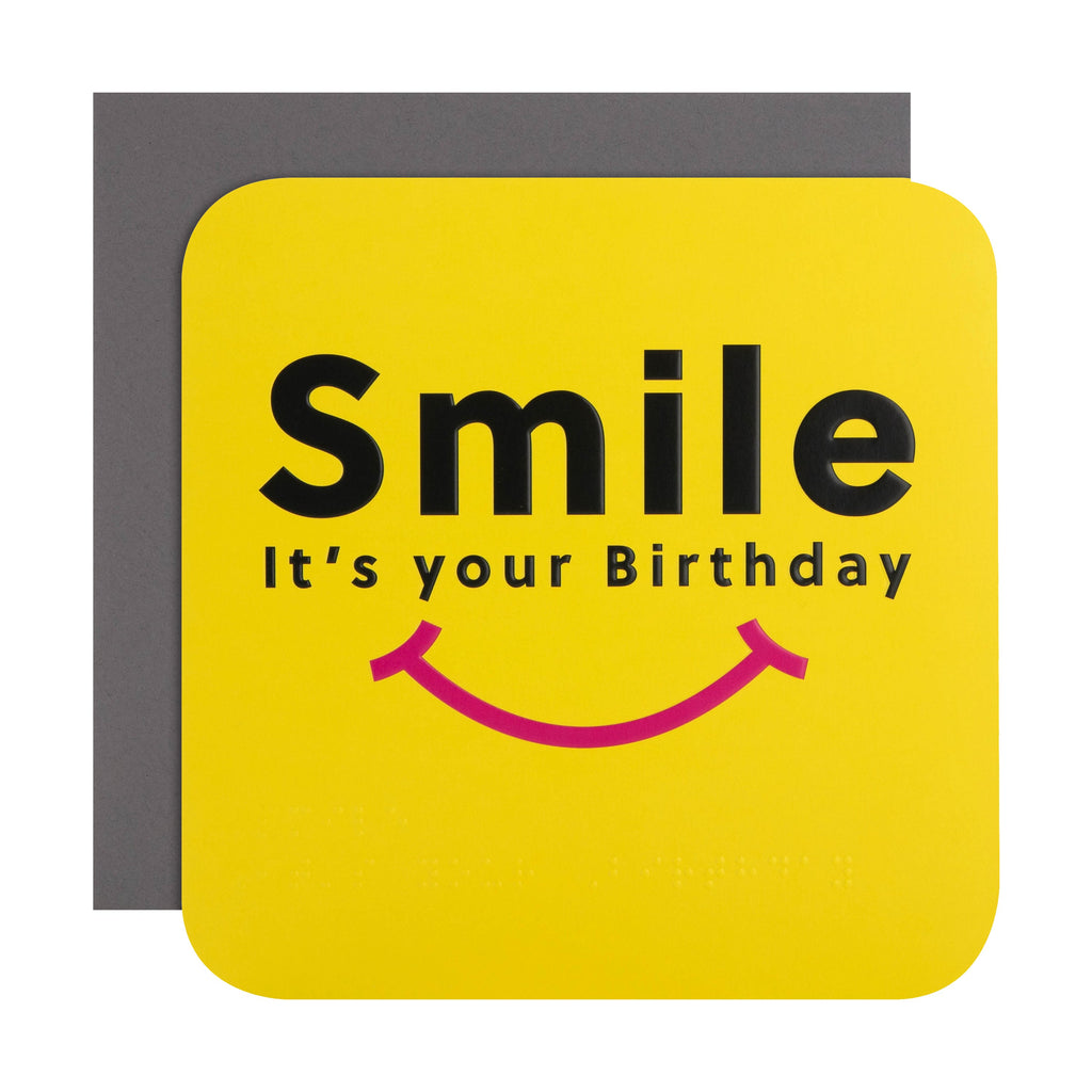 Birthday Card - RNIB Yellow Smile Design with Braille