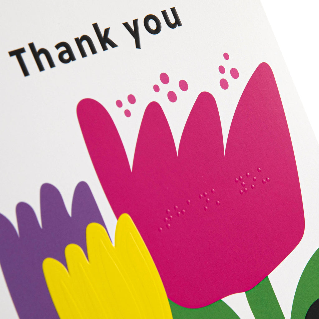 Thank You Card - RNIB Colourful Flowers Design with Braille