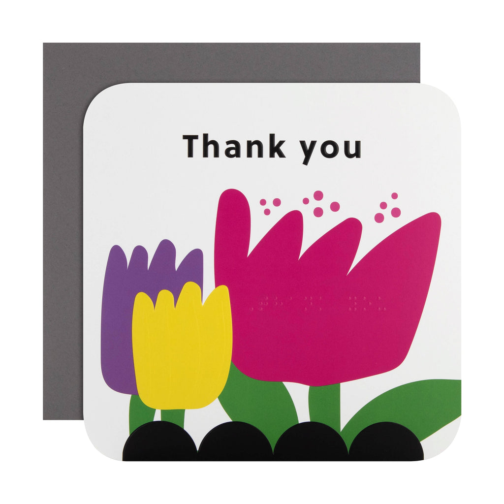 Thank You Card - RNIB Colourful Flowers Design with Braille