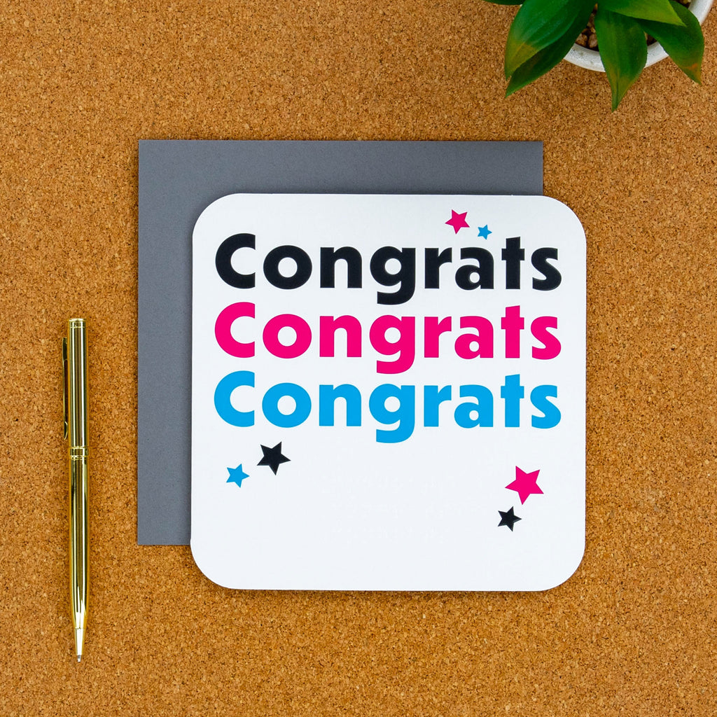 Congratulations Card - RNIB Colourful 'Congrats' Text with Braille