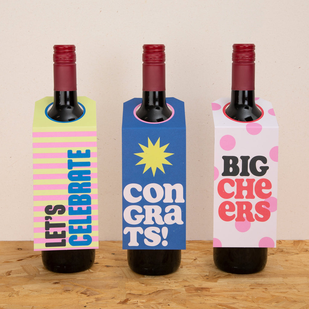 Tag-Ons Bottle Gift Tags Pack of 3 - Colourful Word Art Design