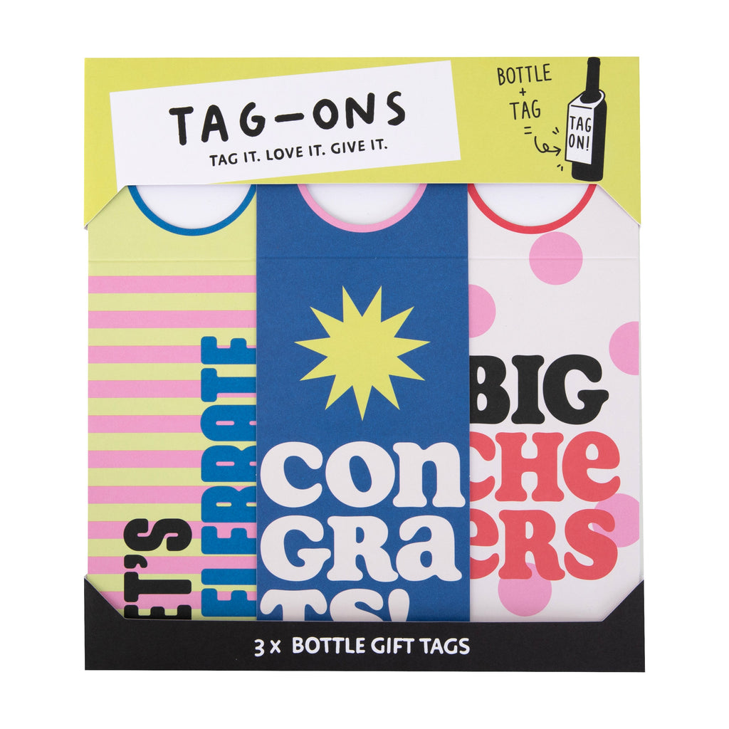 Tag-Ons Bottle Gift Tags Pack of 3 - Colourful Word Art Design