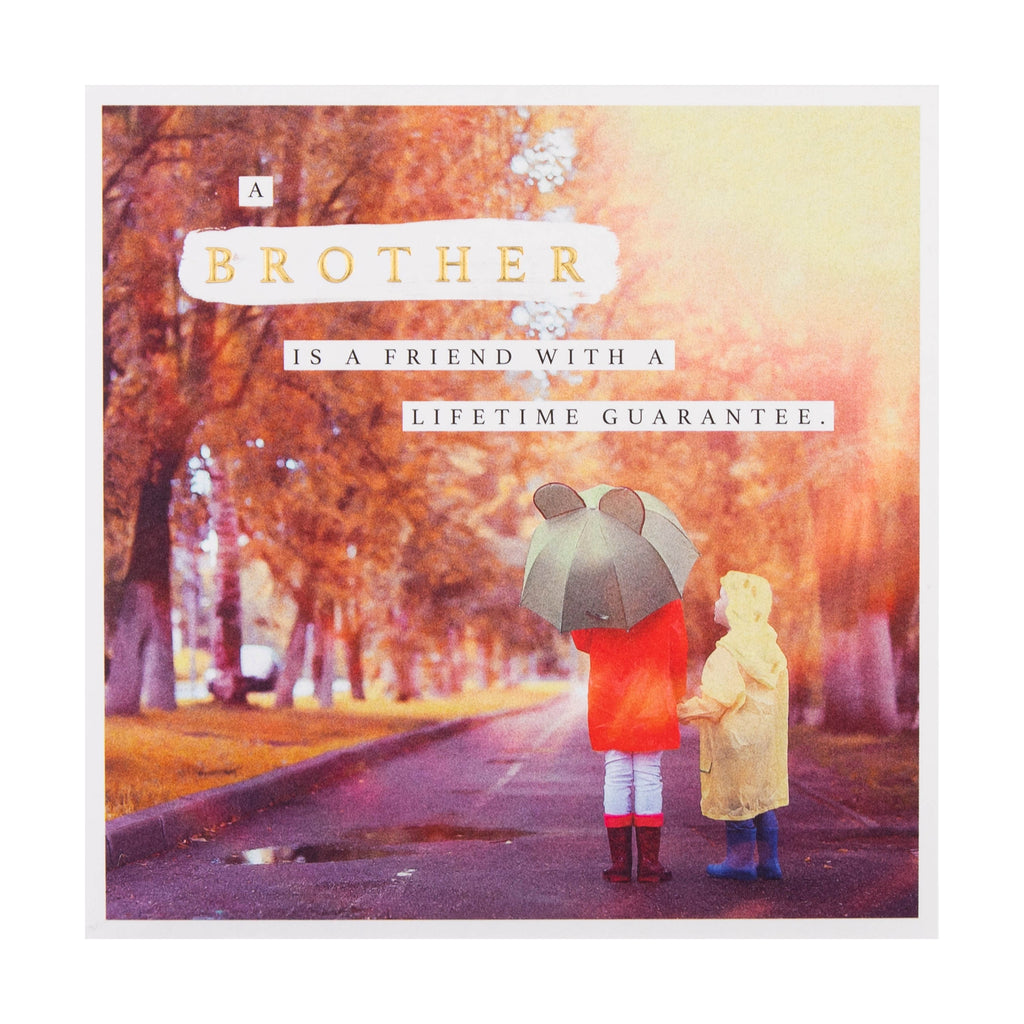 Any Occasion Birthday Card for Brother - Children & Umbrella Photo Scene Design