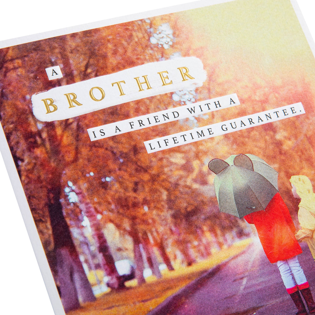 Any Occasion Birthday Card for Brother - Children & Umbrella Photo Scene Design