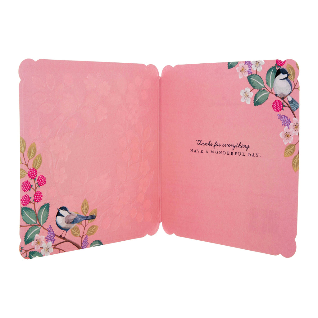 Birthday Card for Mum - Blue Raspberries Flower Border Design