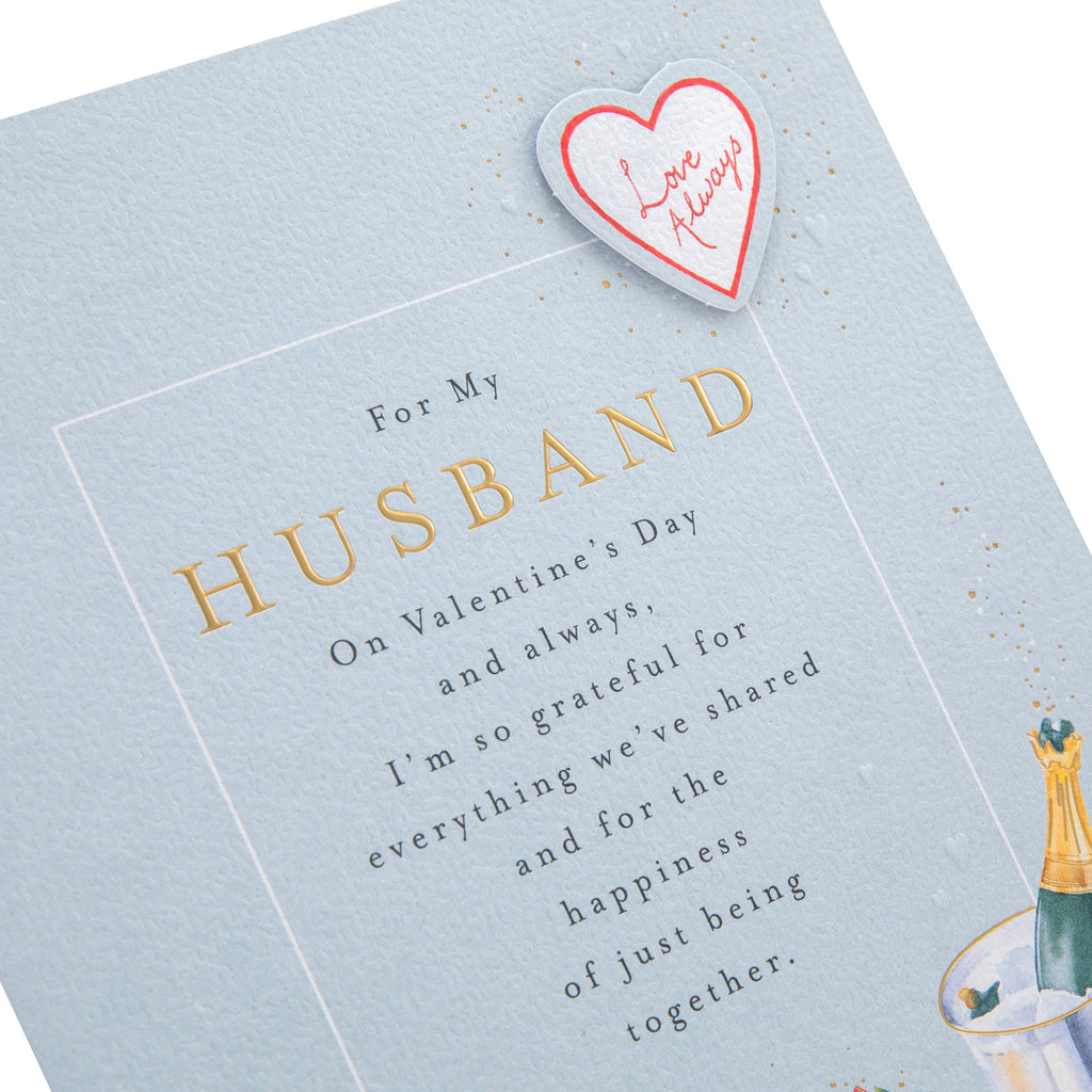 Valentine's Day Card for Husband - Blue Heartfelt Verse & Hearts